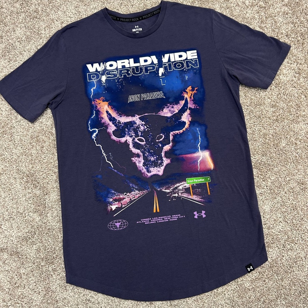 Under Armour Project Rock Worldwide Disruption Tshirt Men Small Iron Paradise